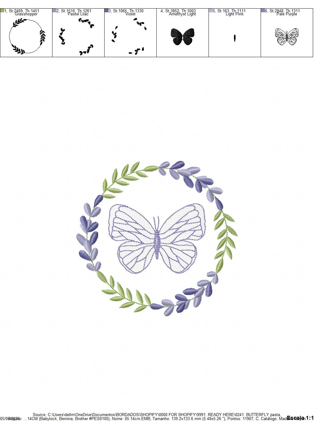 Butterfly embroidery design - Delicate butterfly with laurel frame machine embroidery pattern - Baby Girl file - Instant digital download pes jef dst