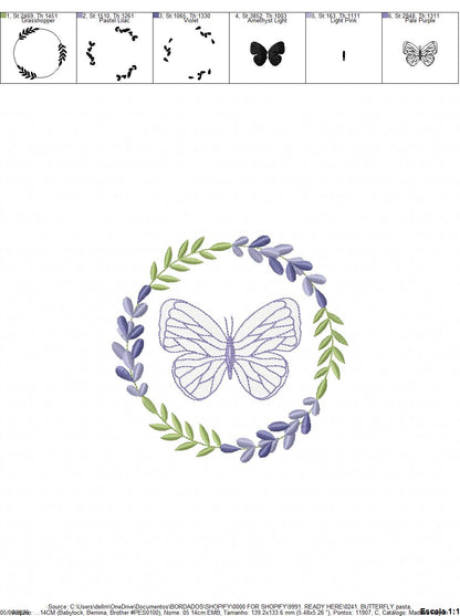 Butterfly embroidery design - Delicate butterfly with laurel frame machine embroidery pattern - Baby Girl file - Instant digital download pes jef dst