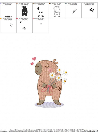 Capybara embroidery designs - Water river animal machine embroidery pattern - Baby boy big guinea pig with bow tie file - Instant download (Copy) Marcia Embroidery