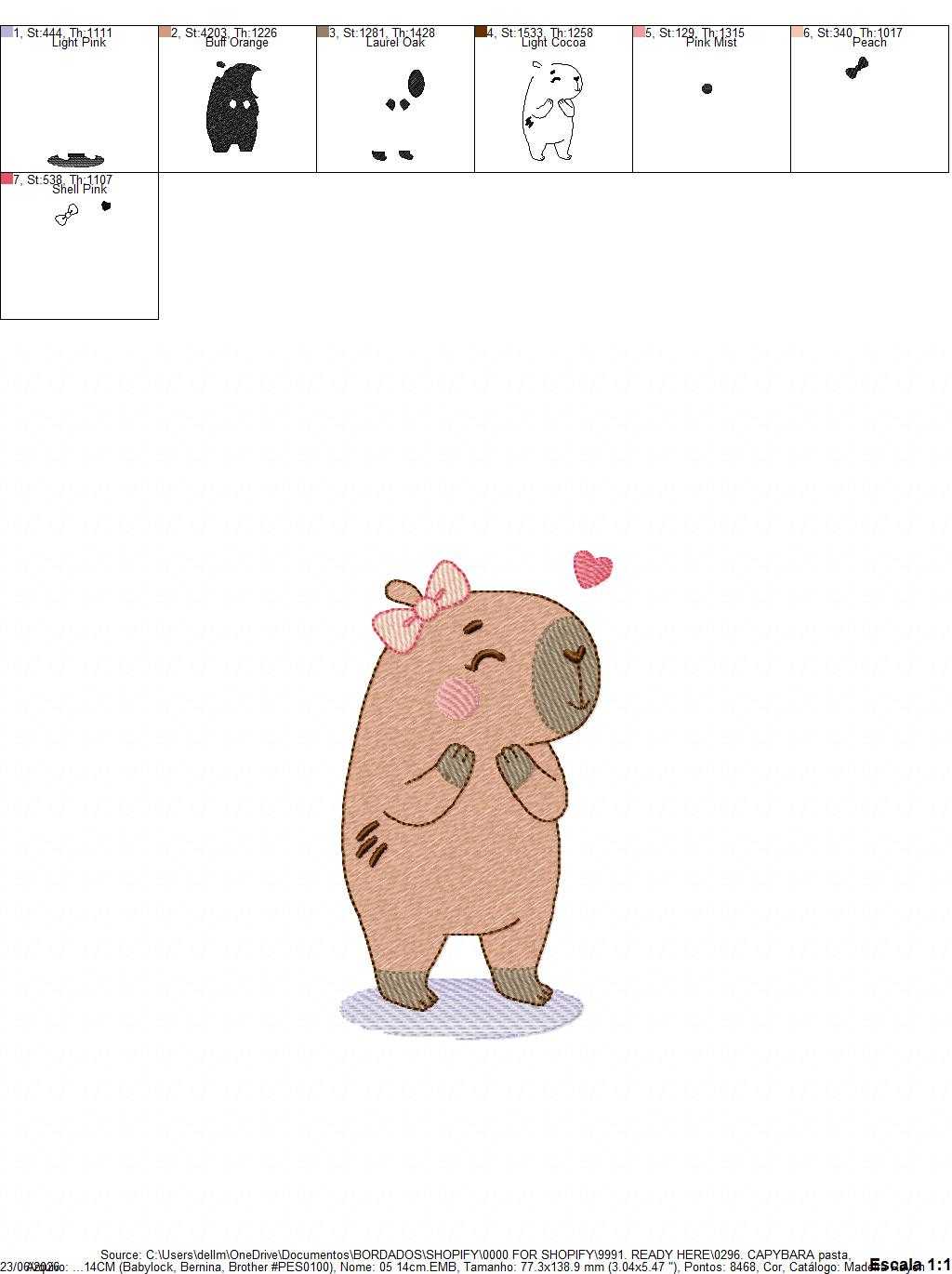 Capybara embroidery designs - Water river animal machine embroidery pattern - Baby boy big guinea pig with bow tie file - Instant download (Copy) Marcia Embroidery