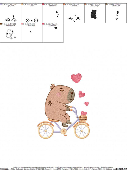 Capybara embroidery design - Water river animal machine embroidery pattern - Baby boy big guinea pig with bow tie file - Instant download pes jef dst hus