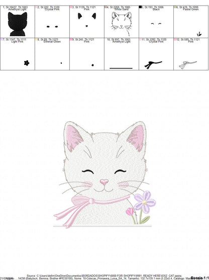 Female Cat with flowers embroidery design - Female Kitty with flowers machine embroidery pattern - Baby girl file - Instant digital download