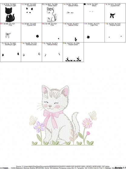 Female Cat with flowers embroidery design - Female Kitty with flowers machine embroidery pattern - Baby girl file - Instant digital download (Copy)