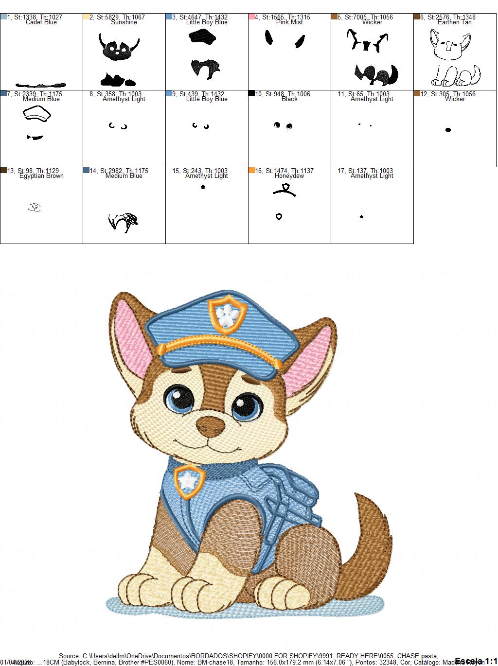 Paw Patrol embroidery designs - Dog Chase machine embroidery patterns - Baby Girl Boy file - Instant digital download pes jef dst exp hus vp3 - Zuma Chase Rubble Skye Marshall Everest Ryder Rocky - Marcia Embroidery