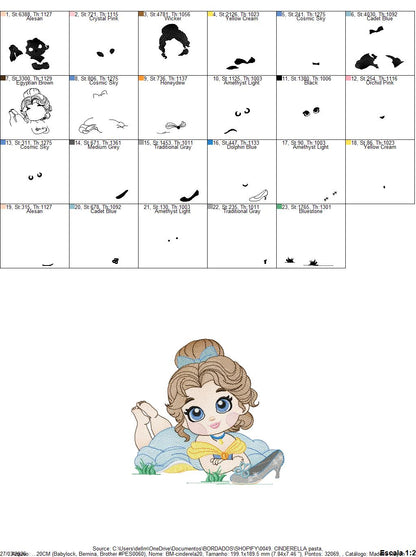 Cinderella embroidery designs - Disney Princess machine embroidery patterns - Baby Girl file - Instant digital download Marcia Embroidery