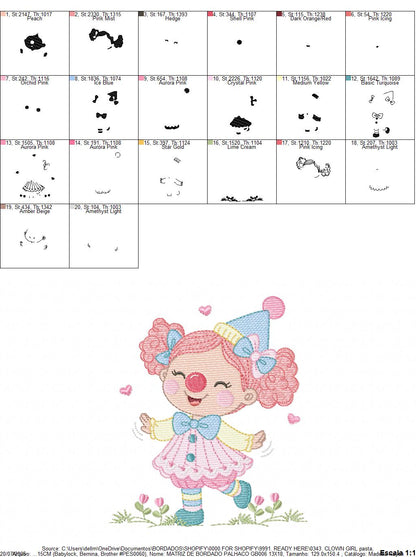 Circus Clown embroidery designs - Girl Clown with funny hat machine embroidery pattern - Baby Girl file - Instant digital download pes jef dst hus