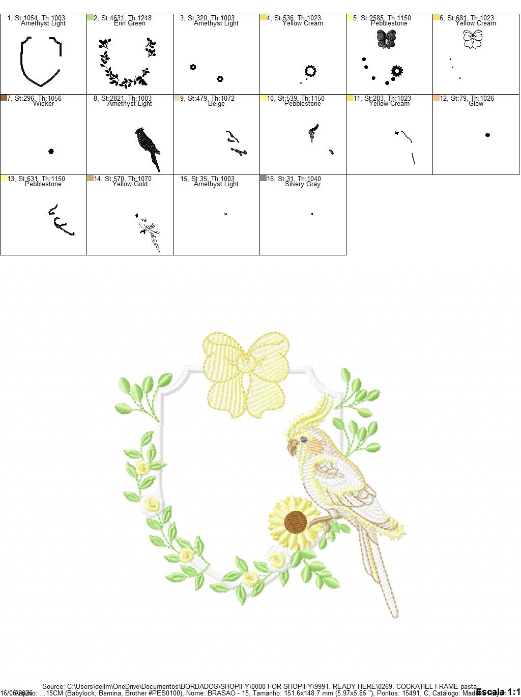 Cockatiel embroidery design - Baby Bird with sunflowers machine embroidery pattern - Kitchen Towel file - Instant digital download pes jef dst hus vp3 vip (Copy) Marcia Embroidery