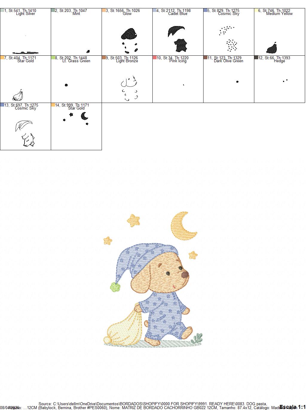 Dog with pajamas embroidery designs - Dog with moon and stars machine embroidery pattern - Baby Boy Puppy file - Instant download - Marcia Embroidery