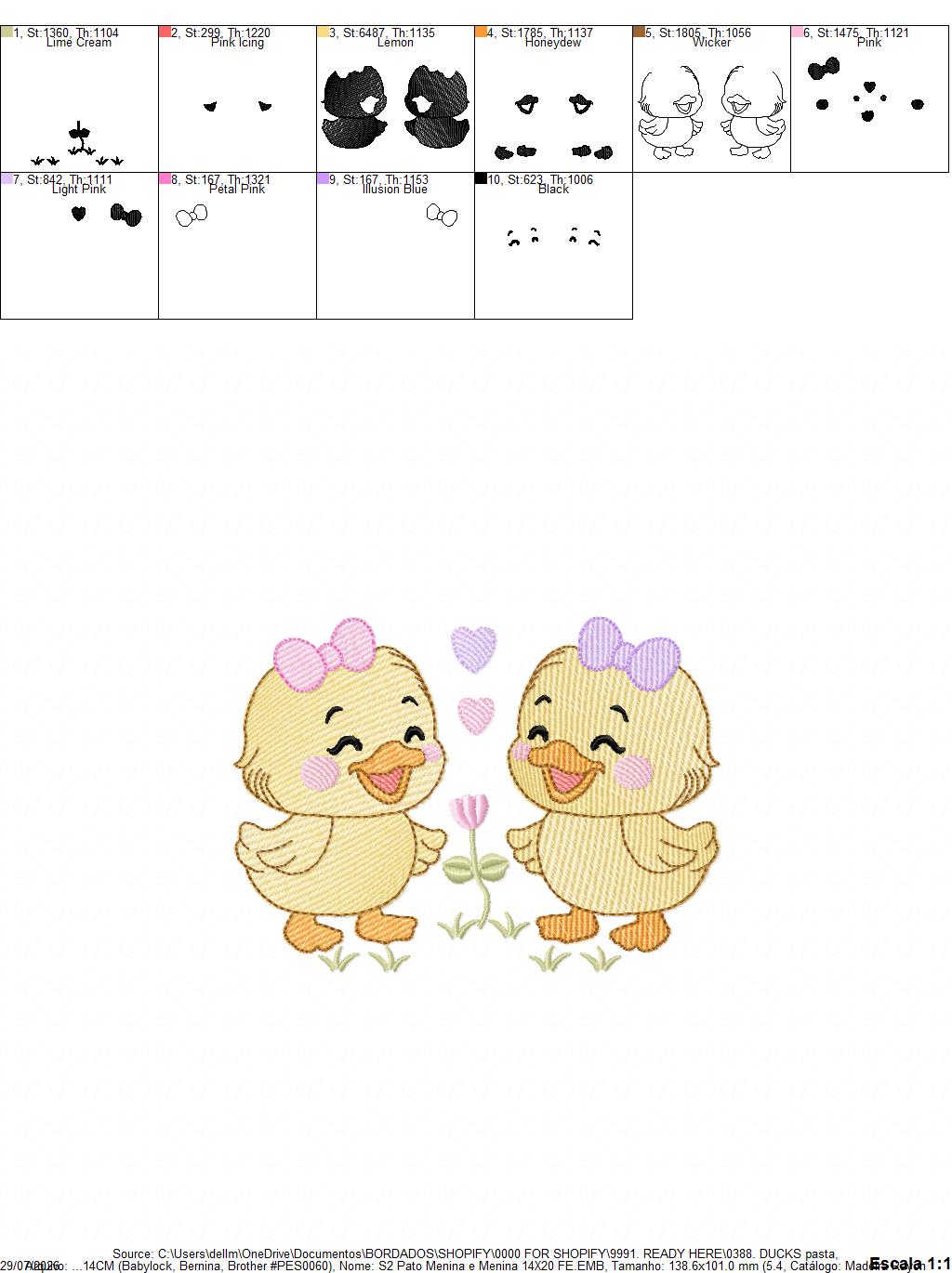 Ducks embroidery design - Lake Water Animals - Baby Girl Sisters Twins machine pattern - Instant digital download pes jef dst