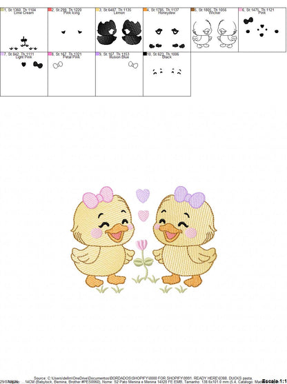 Ducks embroidery design - Lake Water Animals - Baby Girl Sisters Twins machine pattern - Instant digital download pes jef dst