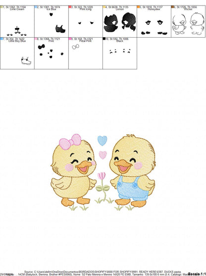 Ducks embroidery design - Lake Water Animals - Baby Boy and Girl - Sister and Brother Twins machine pattern - Instant digital download pes jef dst