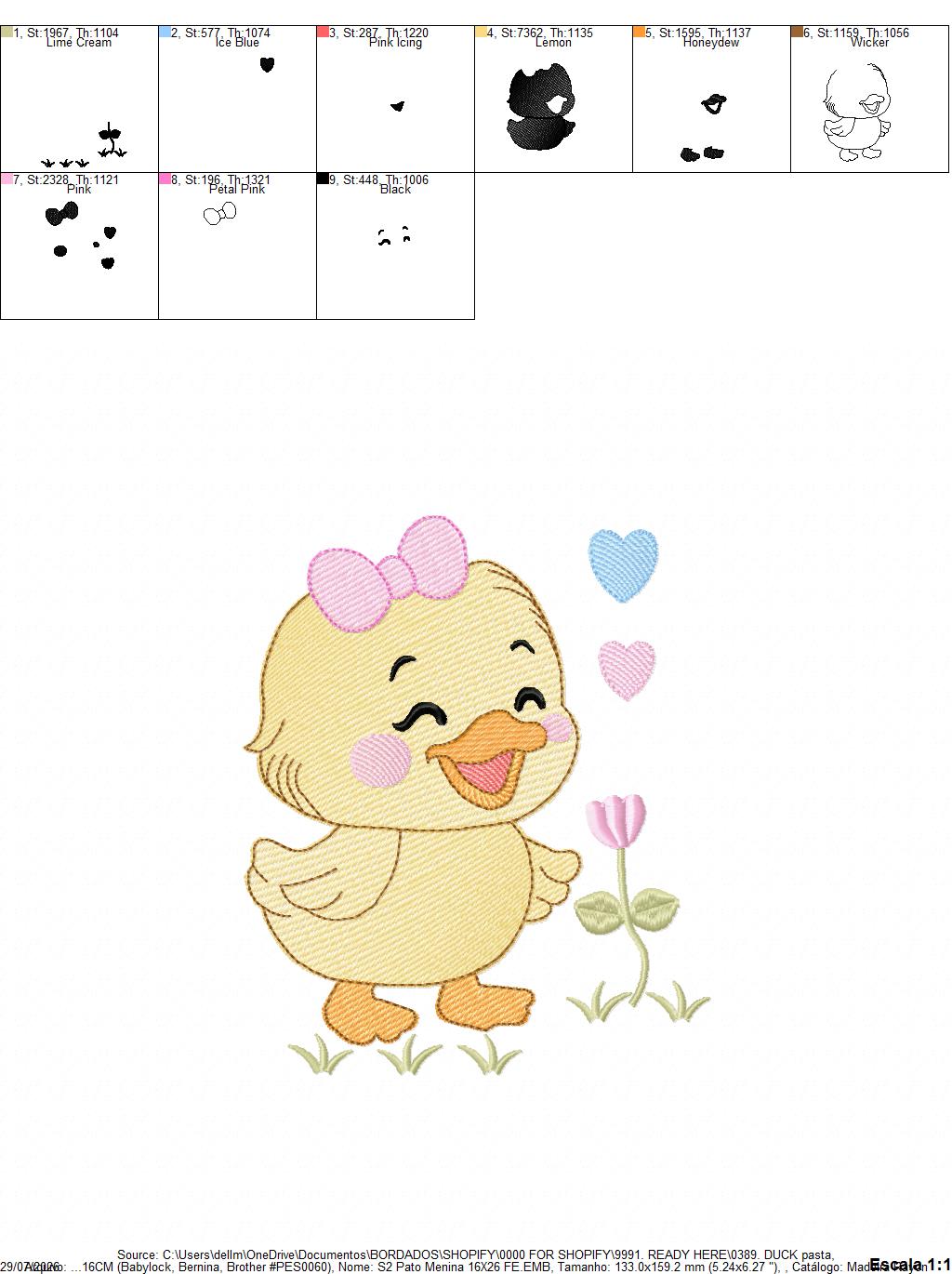 Baby Girl Duck embroidery design - Lake water animal with flowers machine embroidery pattern - Baby Girl file - Instant digital download pes jef