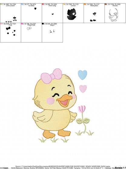 Baby Girl Duck embroidery design - Lake water animal with flowers machine embroidery pattern - Baby Girl file - Instant digital download pes jef