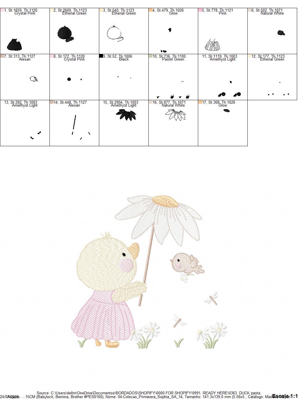 Duck with daisies embroidery design - Lake water animal with flowers machine embroidery pattern - Baby Girl file - Instant digital download pes jef