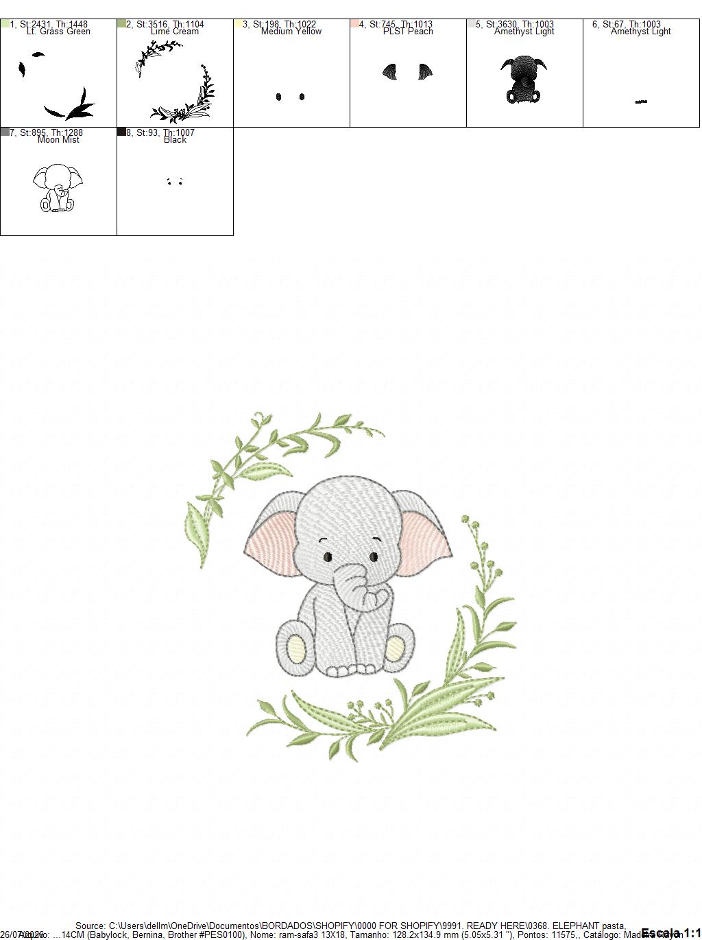Elephant embroidery design - Safari Wild Animal machine embroidery pattern - Instant digital download pes jef dst