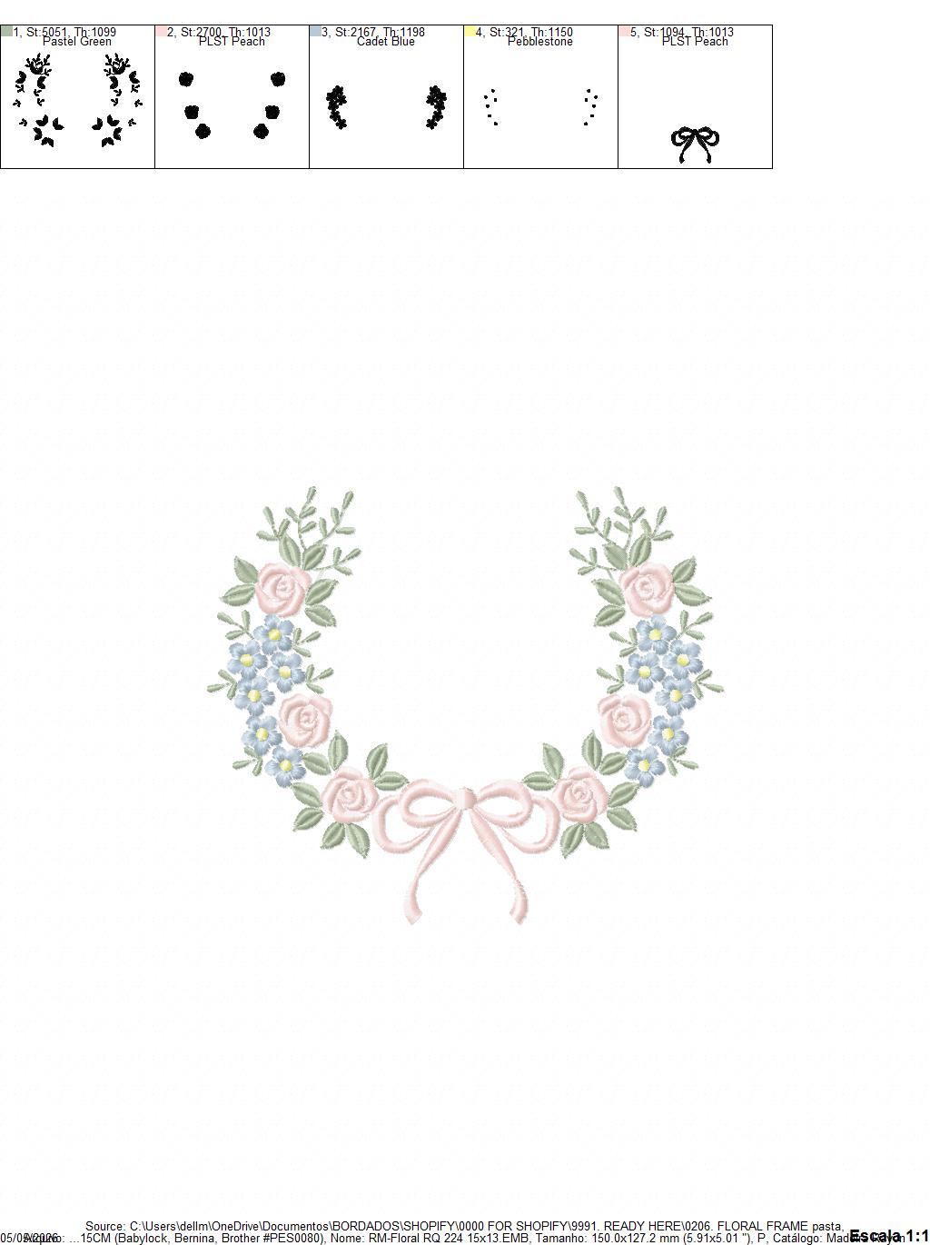 Monogram Floral Frame embroidery design - Roses  and Flowers Frame machine embroidery pattern - Floral wreath garland file - Instant download pes jef Marcia Embroidery
