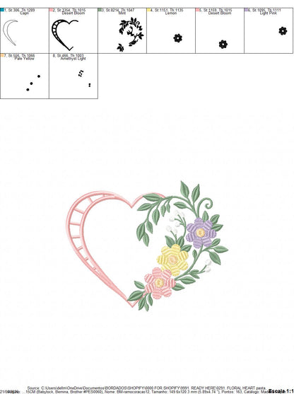 Floral heart embroidery design - Heart with flowers frame machine embroidery pattern - Baby girl file - Instant digital download pes jef (Copy) Marcia Embroidery