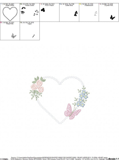 Heart with flowers embroidery designs - Floral heart frame machine embroidery pattern - Baby girl file - Instant digital download pes jef (Copy) (Copy) Marcia Embroidery