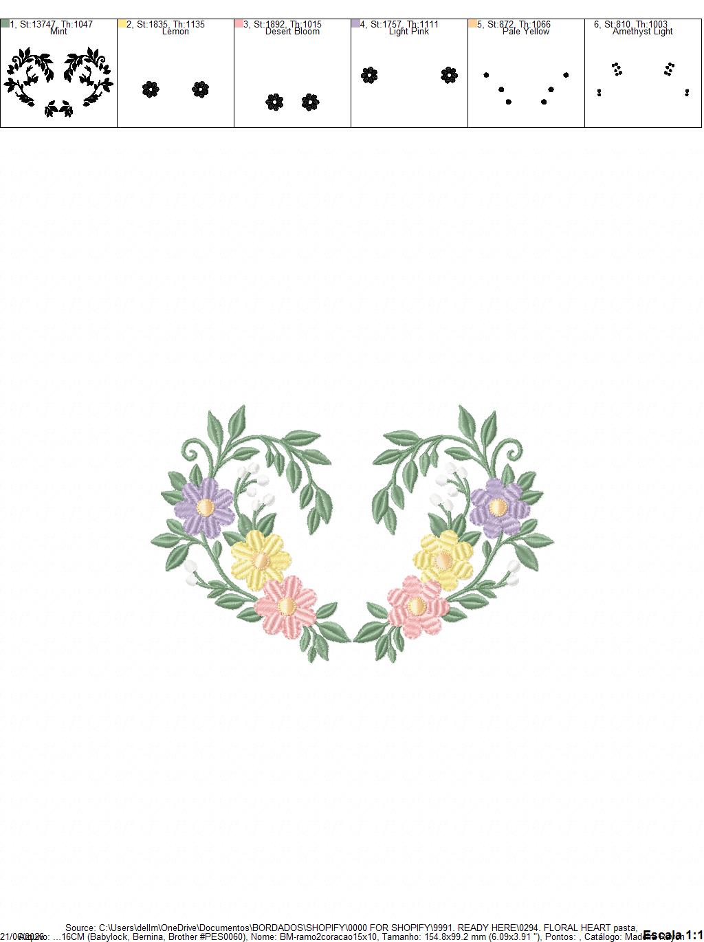 Floral heart embroidery design - Heart with flowers frame machine embroidery pattern - Baby girl file - Instant digital download pes jef (Copy) Marcia Embroidery