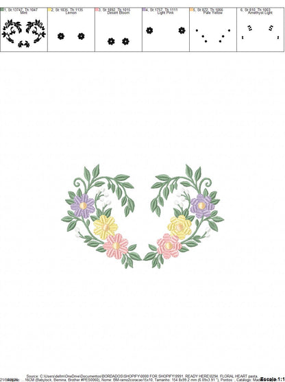 Floral heart embroidery design - Heart with flowers frame machine embroidery pattern - Baby girl file - Instant digital download pes jef (Copy) Marcia Embroidery