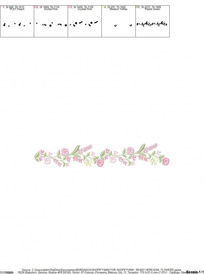 Floral Divider embroidery design - Line of Roses machine embroidery pattern - Floral Kitchen Towel - Instant digital download pes jef