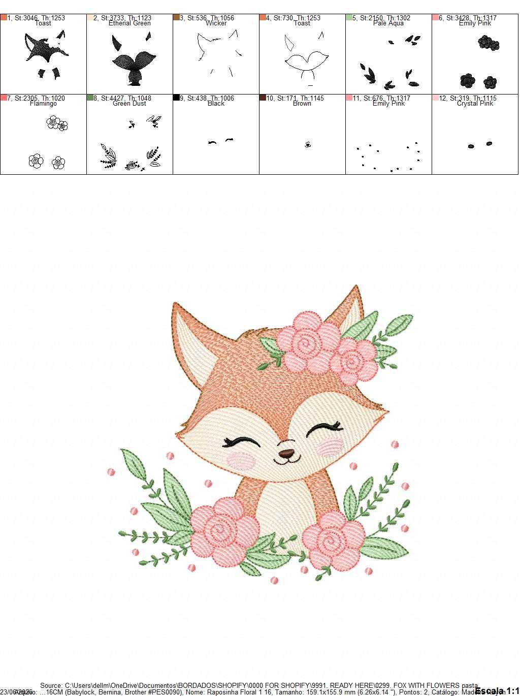 Fox with flowers embroidery designs - Woodland animal machine embroidery pattern - Baby girl and boy file - Instant download pes jef dst hus (Copy) Marcia Embroidery