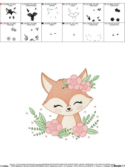 Fox with flowers embroidery designs - Woodland animal machine embroidery pattern - Baby girl and boy file - Instant download pes jef dst hus (Copy) Marcia Embroidery
