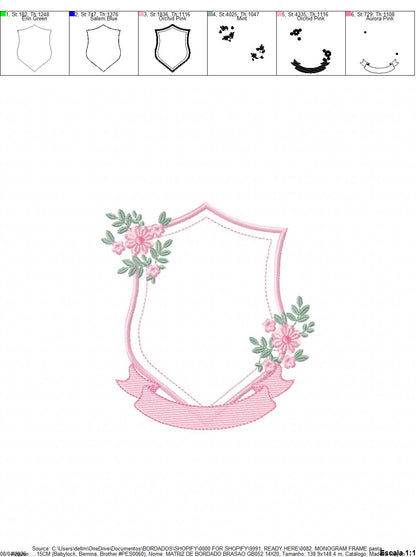 Monogram Frame embroidery design - Floral Frame machine embroidery pattern - Kitchen Tea Towel file - Instant digital - Marcia Embroidery