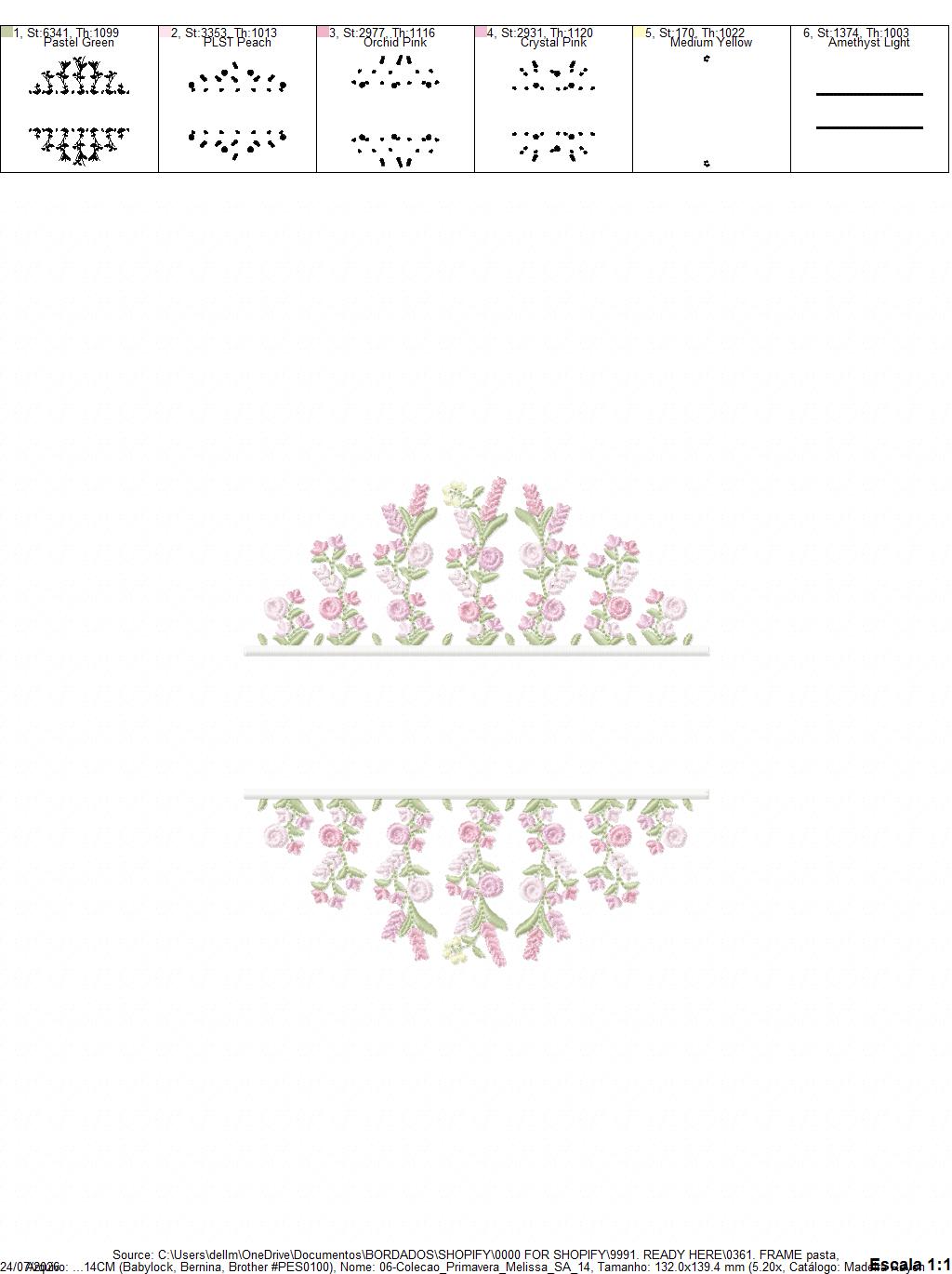 Floral frame embroidery design - Flower Frame with splir for name machine embroidery pattern - Floral bouquet Kitchen Towel - Instant digital download pes jef