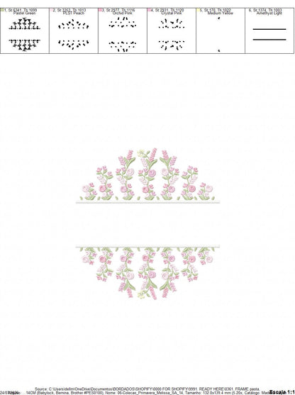 Floral frame embroidery design - Flower Frame with splir for name machine embroidery pattern - Floral bouquet Kitchen Towel - Instant digital download pes jef