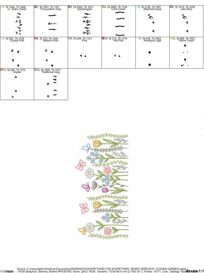 Flower Garden embroidery design - Flower and Butterfly machine embroidery pattern - Floral bouquet Kitchen Towel - Instant digital download pes jef dst