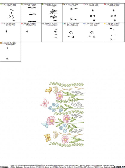 Flower Garden embroidery design - Flower and Butterfly machine embroidery pattern - Floral bouquet Kitchen Towel - Instant digital download pes jef dst