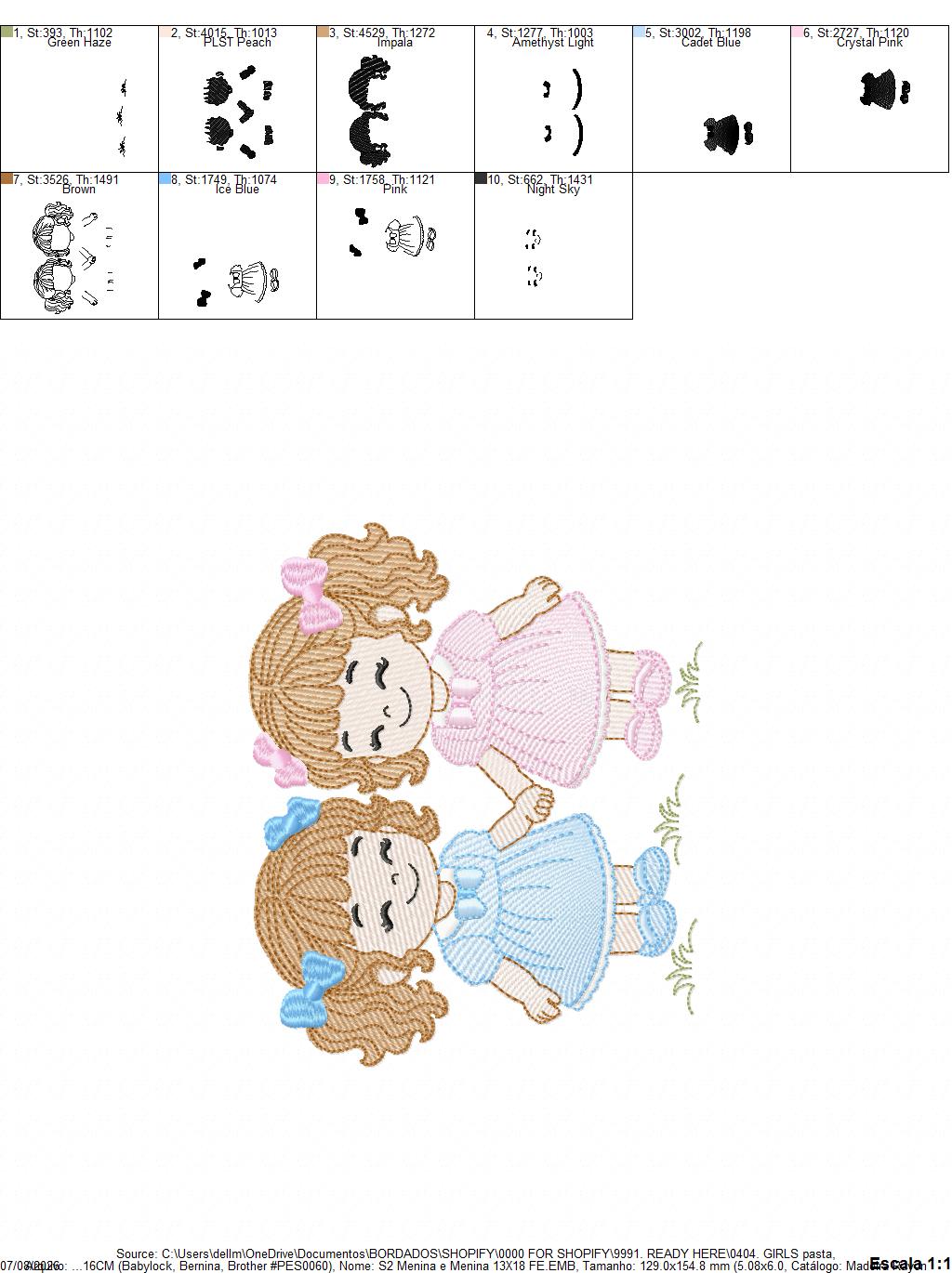 Baby girl embroidery design - Sisters machine embroidery pattern - Girl with long hair - instant download