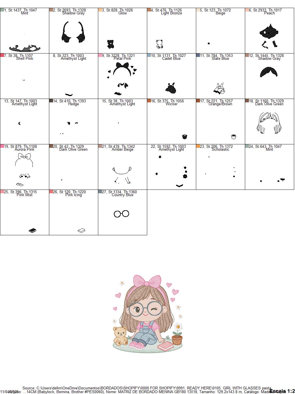 Girl with glasses embroidery designs - Teenager embroidery design machine embroidery pattern - Girl with wavy hair embroidery file download (Copy) Marcia Embroidery