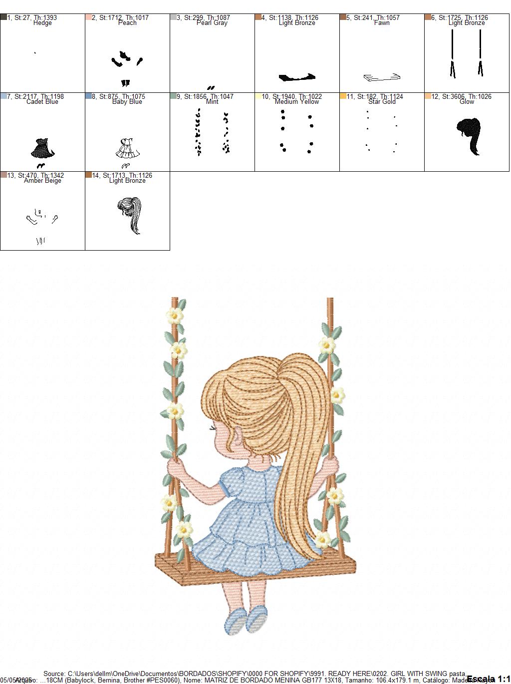 Girl with swing embroidery designs - Baby girl embroidery design machine embroidery pattern - Spring garden embroidery file instant download (Copy) Marcia Embroidery