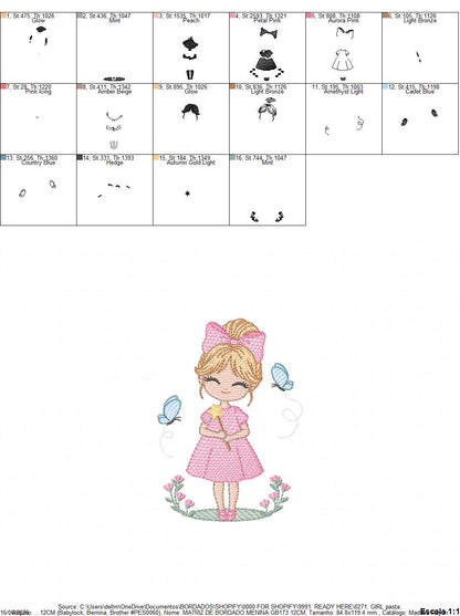 Baby girl embroidery designs - Girl with flowers and butterflies machine embroidery pattern - Princess embroidery - Instant digital download (Copy) Marcia Embroidery