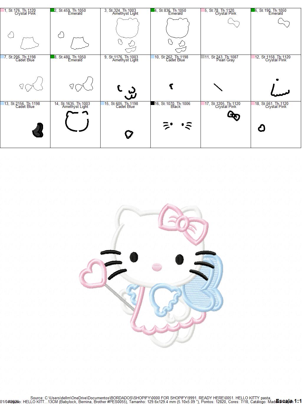 Hello Kitty embroidery designs - Cat Fairy with wings applique machine embroidery patterns - Baby Girl file - Instant digital download pes jef dst exp hus vp3 Marcia Embroidery