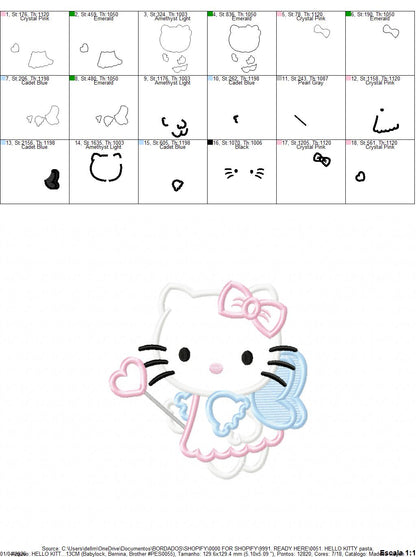 Hello Kitty embroidery designs - Cat Fairy with wings applique machine embroidery patterns - Baby Girl file - Instant digital download pes jef dst exp hus vp3 Marcia Embroidery
