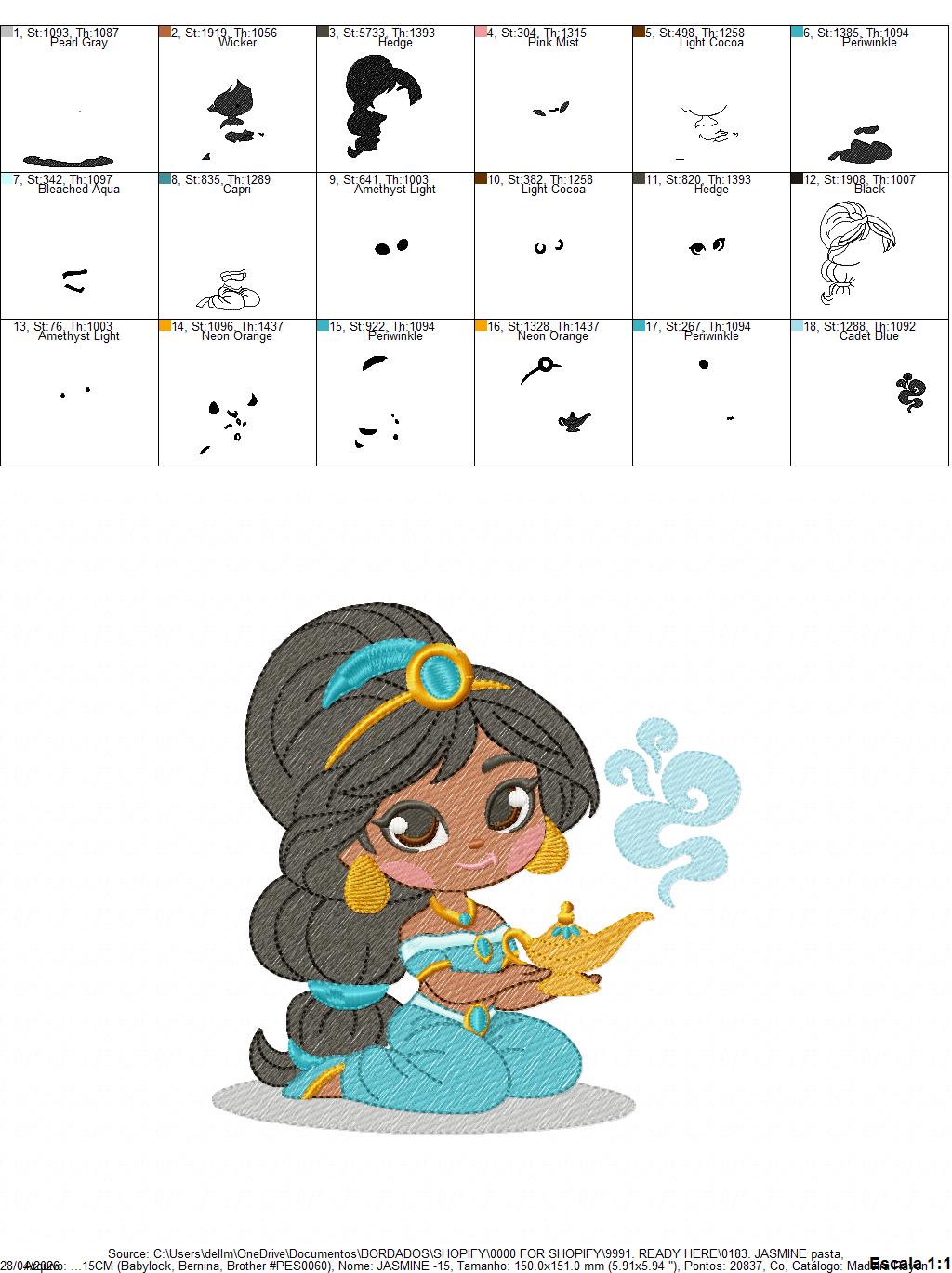 Jasmine embroidery design - Disney Princess machine embroidery patterns - Instant digital download (Copy) Marcia Embroidery