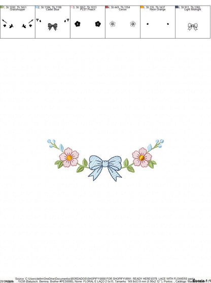 Lace embroidery design - Ribbon with flowers machine embroidery pattern - Kitchen Towel file - Laurel wreath with Lace (Digital Download)