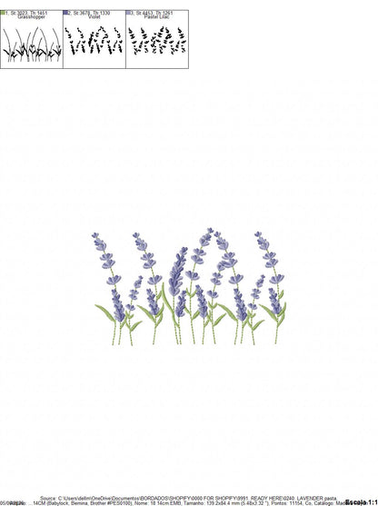 Lavender flowers embroidery design - Flower garden machine embroidery pattern - Floral Kitchen Tea towel - Instant download pes jef