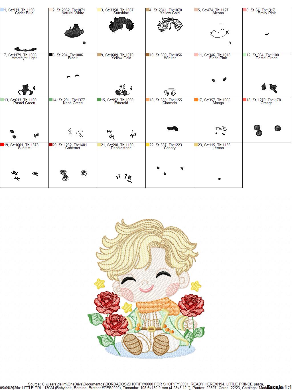 The Little Prince embroidery design - Little Prince with red roses machine embroidery pattern - Baby boy and girl Fairytale file - Instant digital download pes jef Marcia Embroidery