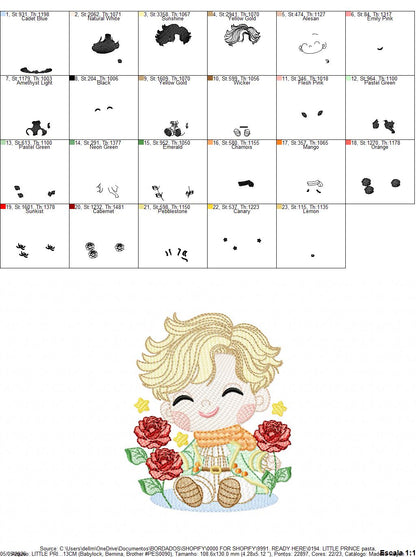 The Little Prince embroidery design - Little Prince with red roses machine embroidery pattern - Baby boy and girl Fairytale file - Instant digital download pes jef Marcia Embroidery