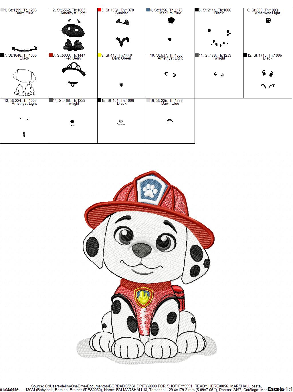 Paw Patrol embroidery designs - Dog Marshall machine embroidery patterns - Baby Girl Boy file - Instant digital download pes jef dst exp hus vp3 - Zuma Chase Rubble Skye Marshall Everest Ryder Rocky - Marcia Embroidery