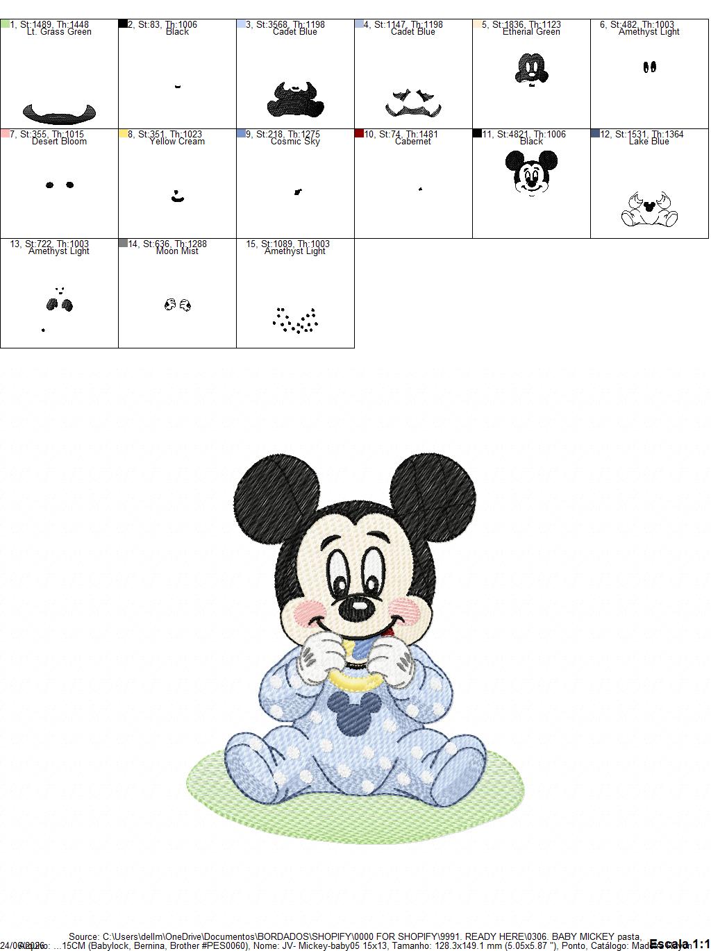 Baby Mickey embroidery design - Mickey Mouse machine embroidery pattern - Baby Boy file - Instant digital download pes jef dst