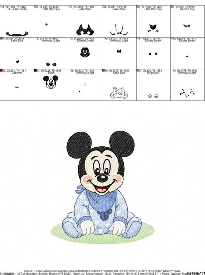 Baby Mickey embroidery design - Mickey Mouse machine embroidery pattern - Baby Boy file - Instant digital download pes jef dst