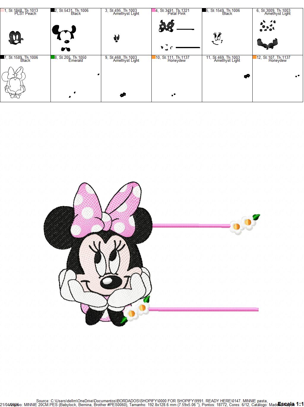 Minnie embroidery design - Minnie Mouse machine embroidery pattern - Baby Girl file - Instant digital download pes jef dst (Copy) Marcia Embroidery
