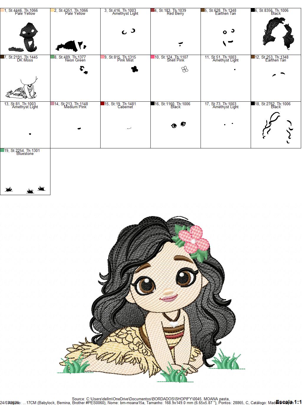 Moana embroidery designs - Disney Princess machine embroidery patterns - Baby girl file - Instant digital download pes jef dst exp hus vp3 - Marcia Embroidery