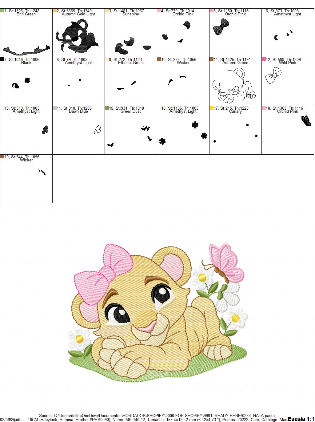 Lion King embroidery design - Lioness Nala with flowers machine embroidery pattern - Baby Boy and girl file - Instant digital download pes jef dst hus vp3