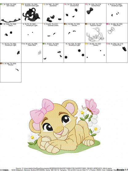 Lion King embroidery design - Lioness Nala with flowers machine embroidery pattern - Baby Boy and girl file - Instant digital download pes jef dst hus vp3